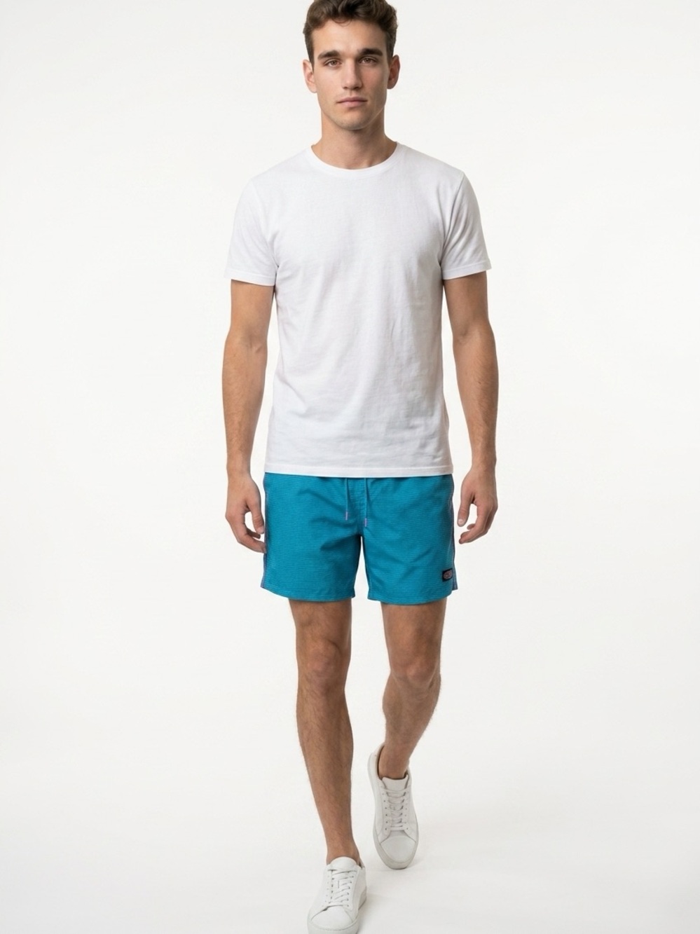 Vineyard Vine Men's 3XB Strip Teal Blue Lined Swim Trunks Shorts with Patch Logo